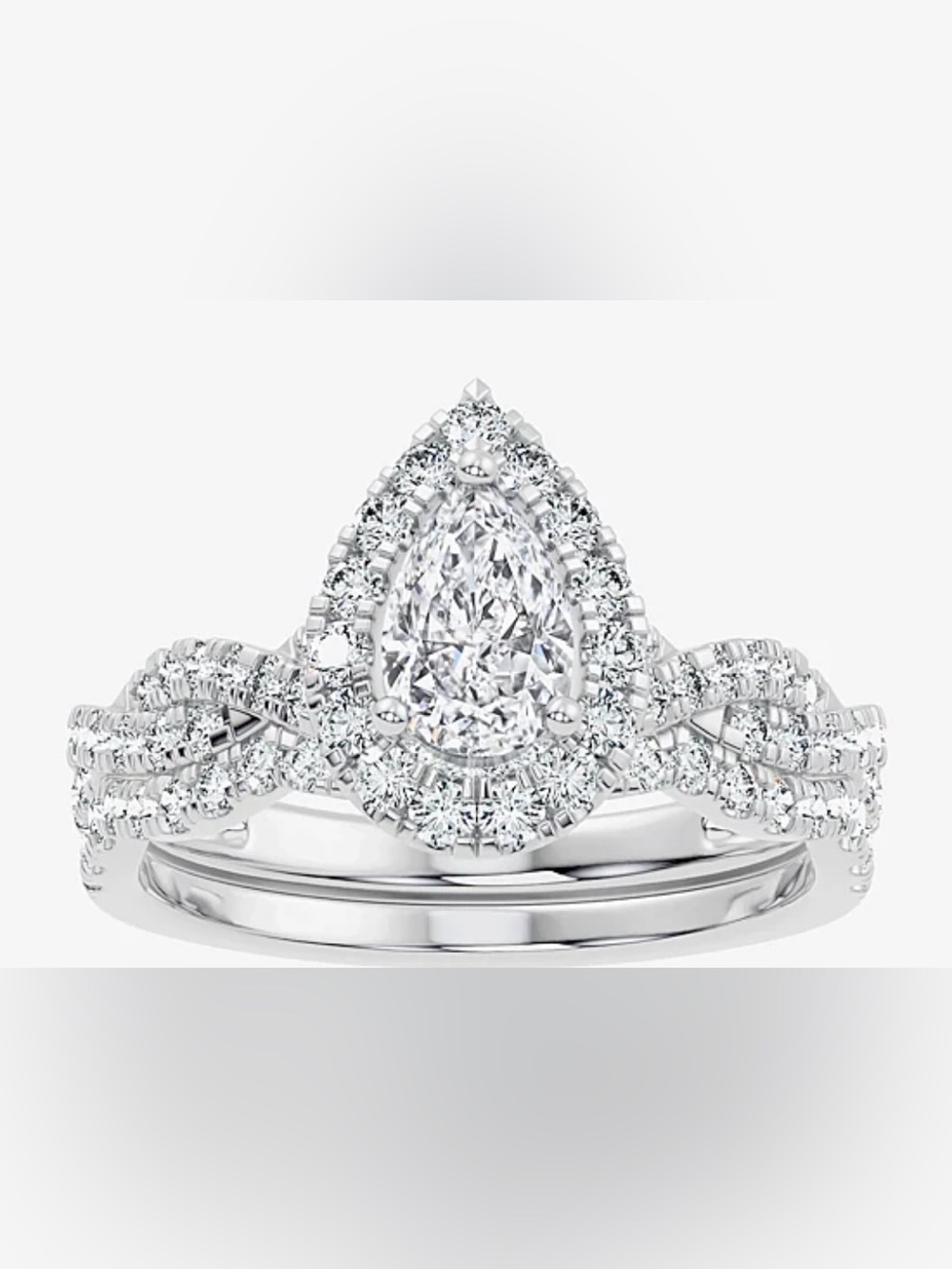 white gold and diamond pear Pavé engagement Ring with Sparkling Stones vintage